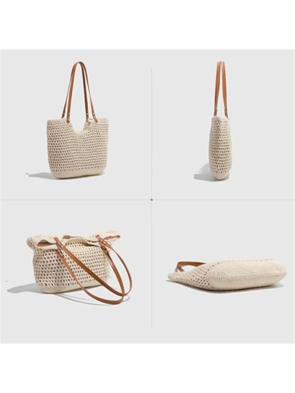 Crochet Beach Tote Bag for Vacation,Bohemian Cotton Hobo Shoulder Beach Bag - Picture 5 of 7